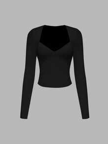 t-shirt ajusté à manches longues de couleur unie pour femmes grandes tailles, décontracté et pour le début de l'automne