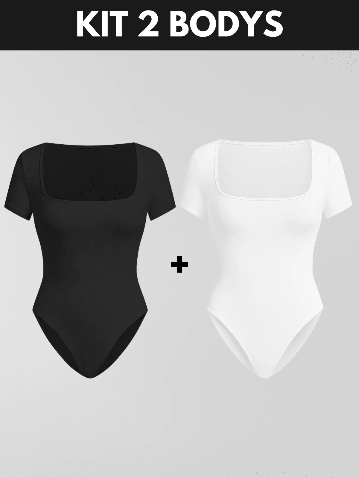 KIT 3 Women's Plus Size Blouse Women's Plus Size Bodysuit Women's Gym Blouse Women's High Compression Shaping Bodysuit Bory - 漫畫-黑+白 - 查看 1
