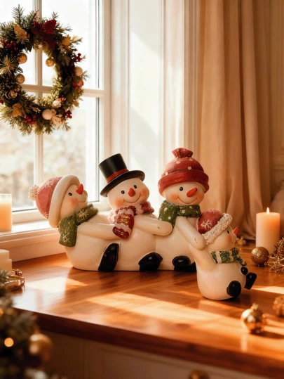 1 件可爱圣诞老人雪人树脂雕像，4 个拥抱雪人雕像，圣诞装饰品，室内桌面雕塑，节日派对装饰品，送给家人和朋友的礼物，万圣节，万圣节装饰品