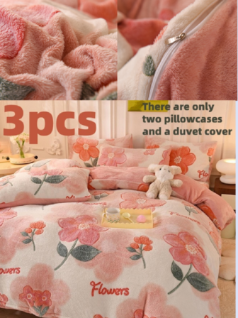 1pc Snowflake Fleece Romantic Floral Pattern Duvet Cover, 1*Duvet Cover, No Filling, Skin-Friendly, Soft & Comfortable, Cute & Minimalist