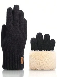 1pair Winter Men's Double-Layered Thickened Touch Screen Texting Warm Gloves, Knitted Stripe & Full Finger Design, Ideal For Parties, Driving, Gaming, Cycling, Hiking, Writing Etc Halloween Accessories Winter Gloves