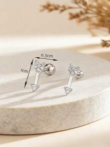 2pcs Women Simple Arrow Cubic Zirconia Stud Earrings, Sparkling Cartilage Earrings Suitable For Daily Wear, Dates And Commuting
