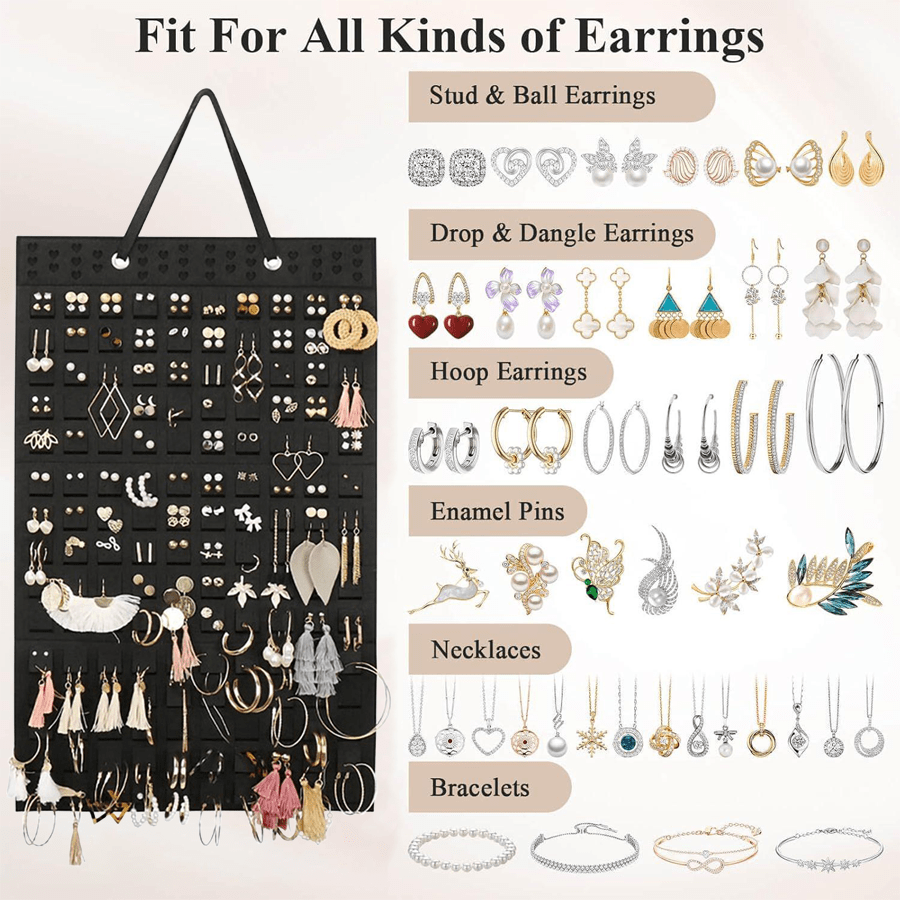 Soporte colgante para joyas, organizador grande de aretes, collares, para aretes, collares, pulseras, alfileres de esmalte y tobillos, exhibidor y organizador de joyas para pared, armario y puerta. No se incluyen accesorios.