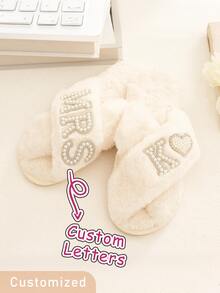 Personalised Custom Mrs Bride Wedding Slippers Fluffy Slippers With Faux Pearls Letters Hen Party Bridesmaid Gift Ornamental Stylish,Fashion,Hipster,Contracted,Casual,Cute Cuties,Modest Fashion,Minimal Chic,Cozy Custom,Unique,Personalized Treasurefinds Ideal Gifts For Him Family,Friends - Multicolor - View 5