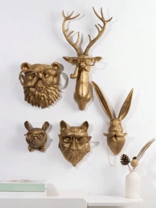 动物头壁饰，仿鹿头壁挂，动物雕塑壁饰，树脂动物头壁挂装饰，适用于客厅、卧室、厨房、礼物、鹿、圣诞装饰 - 彩色 - 查看 4