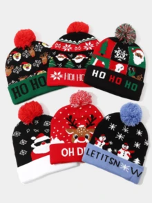 1 buc Căciulă de Crăciun cu model om de zăpadă, ren, brad de Crăciun, tricotată, cu manșetă, protecție caldă pentru urechi pentru bărbați și femei, Crăciun, accesorii pentru petrecere de Crăciun, decorațiuni de Crăciun, costum de Crăciun - Multicolor - Vizualizare 7