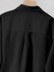 Women's Casual Long Sleeve Shirt, Loose Solid Color Button Down Pocket Blouse, Elegant French Style For Daily, Work, Vacation, Spring/Autumn/Winter - Black - View 5