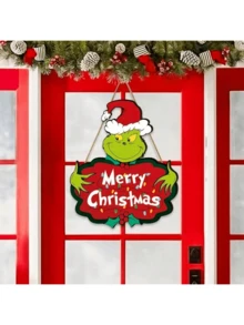 1 pieza Placa decorativa colgante de Navidad, decoración de puerta principal Feliz Navidad, decoración de corona de madera para el hogar, interior y exterior, perfecta para decoración de fiesta de Navidad