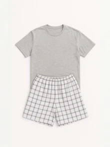 Men's Adult Short Sleeve Summer Pajama Set - Xám - Xem 3