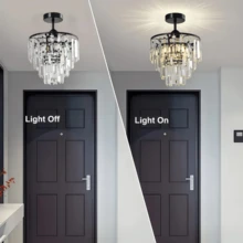 水晶金吊灯，轻盈奢华水晶吊灯，现代半吸顶式吊灯，E26灯泡底座，不含灯泡，适用于客厅、走廊、餐厅和卧室 - 20厘米/7.87英寸 - 查看 10