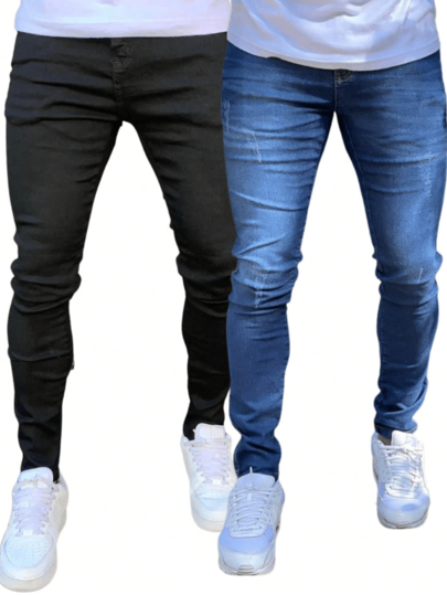Kit 2 Calças Denim Masculina com Elastano Modelagem Slim Fit Casual Confortável Básica