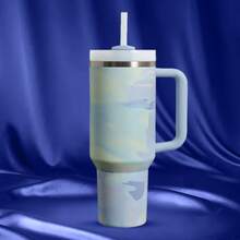 Compatible With Stanley 40 Oz H2.0 Tumbler With Handle, Double Walled Vacuum Insulated Stainless Steel Water Bottle Premium Summer Drinkware Portable Handy Flask Travel Mug Iced Coffee Cup For Outdoor Camping, Hiking, Driving, Travel, Perfect Gift Idea - Maca xanh - Xem 2