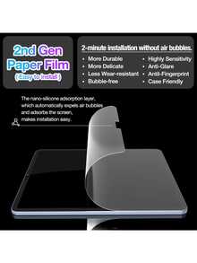 Yezodawee 适用于 iPad 第十代 10.9 英寸 (2022) / iPad 第十一代 A16 (2025) 的两片装升级版纸质触感屏幕保护膜，加厚磨砂 PET 薄膜，书写流畅，支持触控笔，高灵敏度，防眩光，防指纹，超薄纳米柔性屏幕保护膜，易于安装，磨砂纸质触感，兼容面容 ID 和 Apple Pencil，防刮擦，无气泡 - 2個 - 查看 4