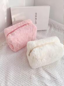 女士毛绒化妆包，柔软旅行化妆品收纳包，必备单手提包，女士毛绒化妆包，可爱毛绒化妆包，大容量蓬松旅行收纳洗漱包，小化妆包，可用作钱包化妆包，女士美容化妆包，旅行洗漱包，毛绒化妆包，化妆刷收纳拉链袋，用于整理