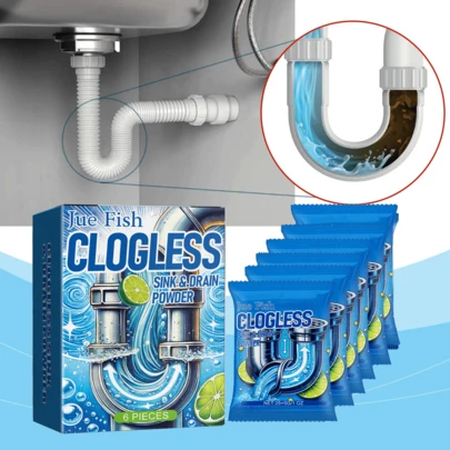 JUE FISH Multi-Purpose Drain Unclogger Powder Powerful Sink Drain Pipe Dredging Agent Prevents Blockages High Efficiency - Clog Remover Kitchen Sewer Power Pipe Channel Powder
