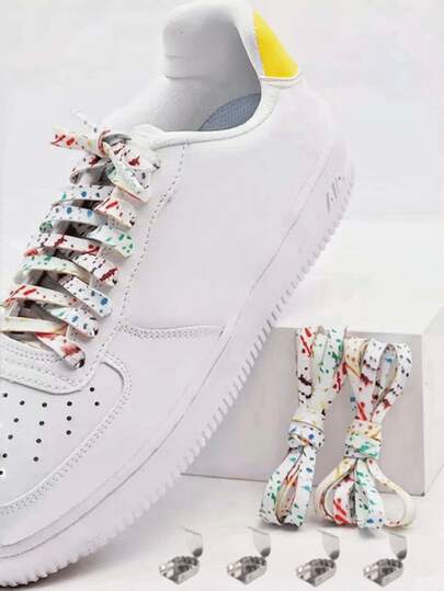 1 par de cordones sin atar con efecto de salpicadura de tinta, hebillas para zapatos holgados, 2 colores de zapatos casuales planos, zapatillas, cordones de zapatos de lona, accesorios para zapatos
