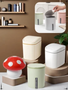 1个迷你垃圾桶，小型带盖垃圾桶，桌面垃圾桶，塑料桌面废纸篓，采用旋转盖设计，防止异味泄漏，用于存放果皮和纸屑等桌面垃圾，保持桌面整洁，适用于浴室、家庭办公室、咖啡桌、办公桌。 - 彩色 - 查看 7