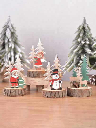 1PC Christmas Decorations, Christmas Table Decorations, Snowman, Elk, Santa Claus Wooden Ornaments, Party Decorations, Suitable For Home Bedroom Table Decorations, Holiday Decorations