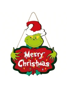 1 pieza Placa decorativa colgante de Navidad, decoración de puerta principal Feliz Navidad, decoración de corona de madera para el hogar, interior y exterior, perfecta para decoración de fiesta de Navidad