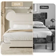 Queen Bed Frame With Headboard, Boucle Upholstered Soft Platform Bed Frame With Thickened Footboard,  Rounded Corners Design, Twin/ Full/ Queen/ King, Grey/ White/ Beige/ White/ Black - Màu be - Xem 4