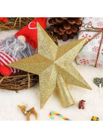 1pc 8In Glittering Christmas Star Tree Topper Christmas Decorative, Valentines Day Star Treetop For Small Valentines Ornaments Decorative Tree Star, Tree Topper Star Ornaments, Holiday Tree Topper Shatterproof Star Ornaments For Party Wedding Decoration, New Year Valentine's Day Decorations