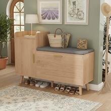 Zapatero, zapatero con espacio de almacenamiento, baúl para zapatos con 1 solapa, banco para zapatos con cojín, zapatero infantil con banco, para zapatos de entrada, salón o dormitorio - Color de la madera - Ver 3