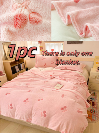 1pc Snowflake Fleece Cherry Pattern Blanket, 1*Blanket, No Filling, Skin-Friendly, Comfortable & Soft, Cute & Minimalist