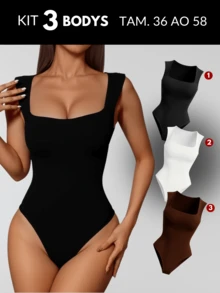 KIT 3 Women's Plus Size Blouse Women's Plus Size Bodysuit Women's Gym Blouse Women's High Compression Shaping Bodysuit Bory - 棕色芒果 - 查看 9