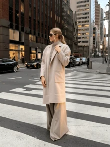 Beige Mid Length Coat, Elegant Office Travel Daily Outerwear For Women - Apricot - View 2