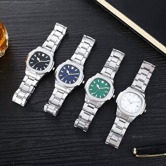 2025 Ny herrklocka med fyrkantig affärskalender och justerbart stålband, kvartsur, lämplig som present/födelsedagspresent