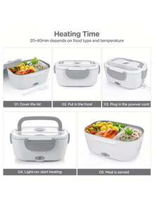 Multifunctional Portable Food Warmer: Large Capacity Electric Heated Lunch Box, Convenient To Carry | Heat Your Meals Anytime, Anywhere - Grey - View 6