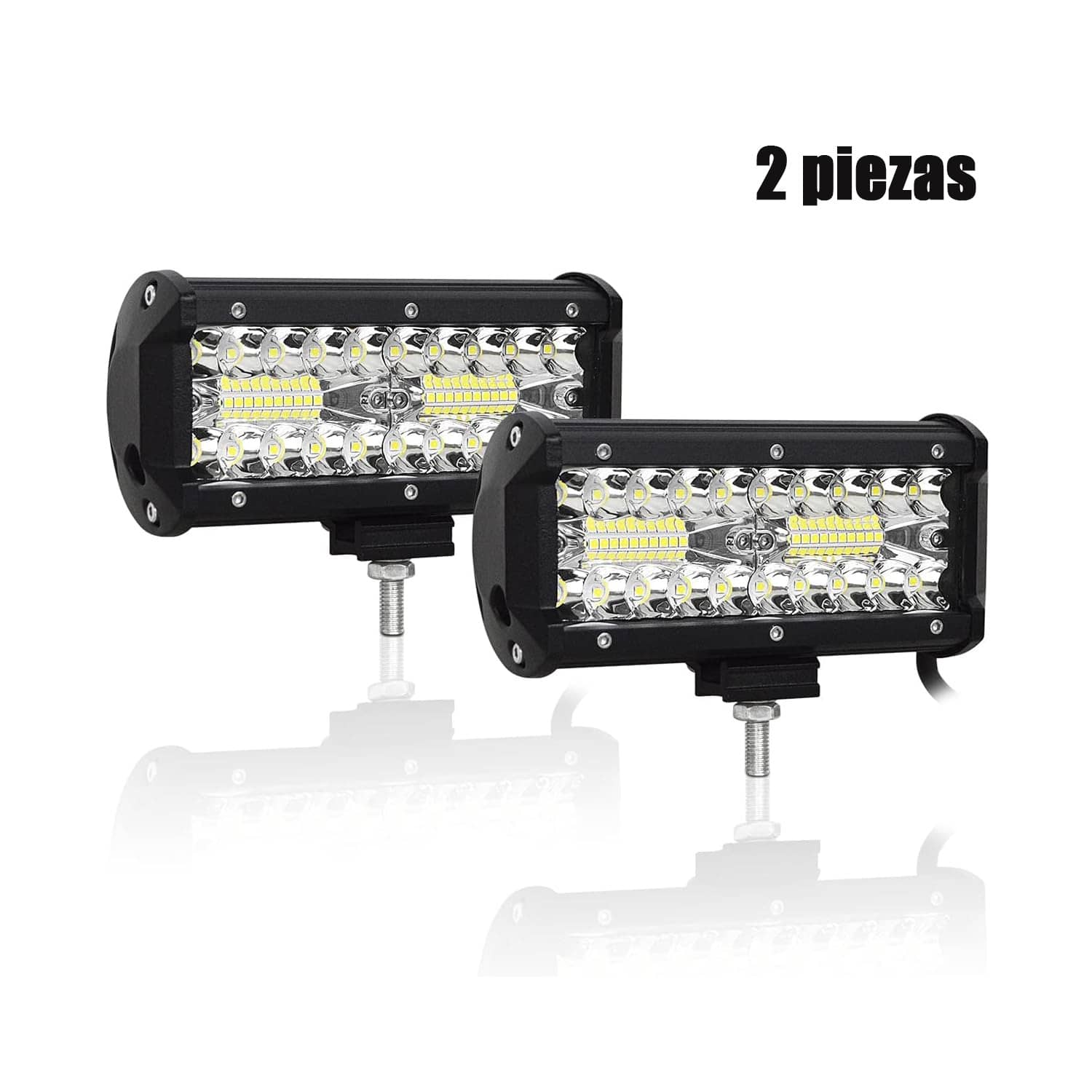 2 Pcs 120W LED Auxiliary Headlight With 7 Inch Magnifying Glass, 6000K, Waterproof And Durable, Easy To Install, Suitable For Motorcycles And Cars. - Black - View 1