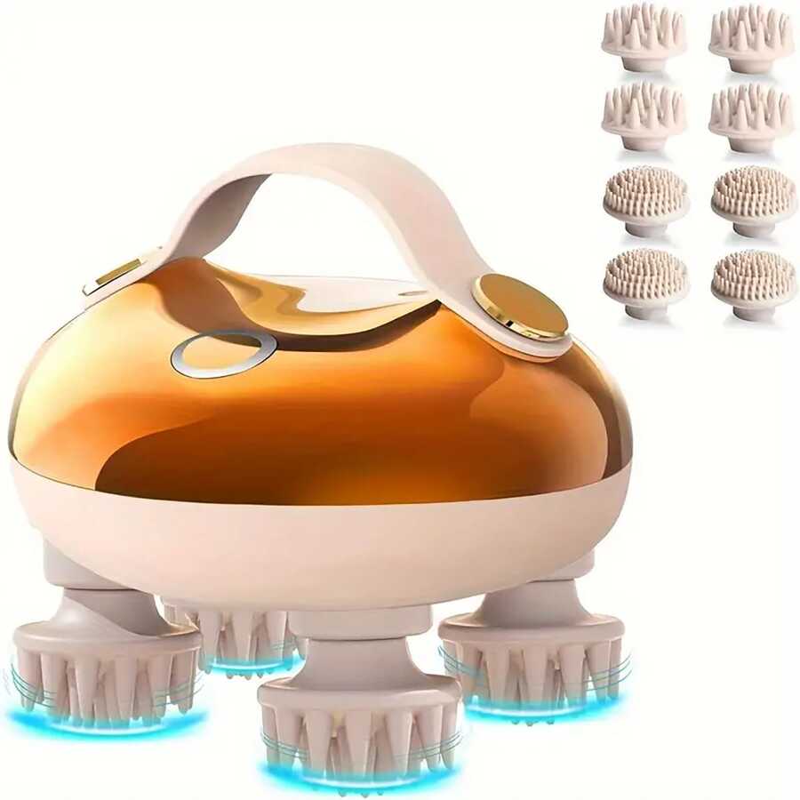 1pc Electric Scalp Massager, Portable Rechargeable Handheld With Anti-Drop Lanyard, 8 Detachable Massage Claws, 3 Speed Modes And 2 Massage Techniques, Ideal Gift For Women, Men, Dogs, Cats And Other Pets