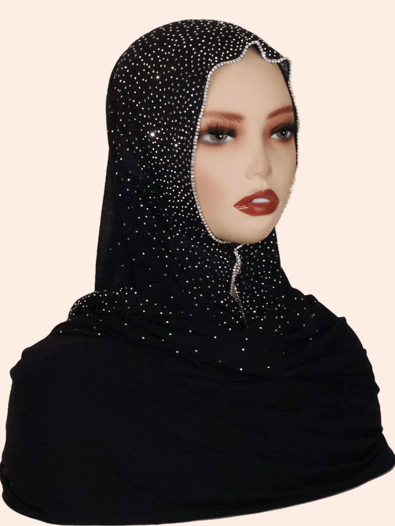 1pc Women's Striped Knit Elastic Fabric Diamond Chain Crafted Viscose Maxi Scarf, Malaysian Hijab Fashion Headscarf