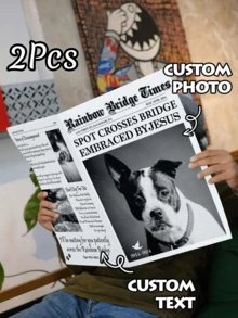 1/2 Custom Pet Memorial Announcement - Customizable Photo & Text, Pet Themed Newspaper, Unique Pet Memorial Reveal, Modern Stylish Design, Rainbow Bridge, Farewell Pet, Pet Heaven,Diy - Multicolor - View 8