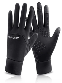 1 Pair Unisex Winter Outdoor Warm Gloves, Thermal Lined, Touchscreen Capable, Non-Slip, Available In Small/Medium/Large, Suitable For Sports, Cycling, Skiing - Windproof, Adjustable Closure, Nylon Material, Black, Winter Warmer Accessory, Outdoor Cycling Gloves