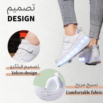 夏季轻便透气运动鞋，适合青少年、学生、成人和情侣，时尚 LED 旱冰鞋，带一键伸缩后轮，男女户外运动滑冰鞋，两穿，生日礼物