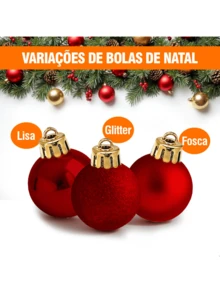Kit 12 Christmas Balls 5cm Christmas Tree Decoration Matte Glitter Smooth Ornament - Đỏ - Xem 3