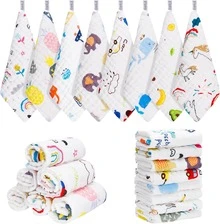 20pcs/10pcs 10''x10'' Muslin Burp Cloths 100% Cotton 10''x10'' Hand Washcloths For Baby, Super Soft And Absorbent 6 Layers Baby Burping Cloth For Boys Girls , Animals - 白色 - 查看 11