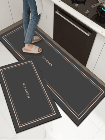 3.5mm Thick Soft Rubber Kitchen Mat, Simple & Fashionable Dark Grey Style, Stain-Resistant, Absorbent Kitchen Floor Rug, Can Be Trimmed To Fit Kitchen, Waterproof, Anti-Slip, Decorative For Kitchen, Bathroom, Laundry Room, Entryway, Living Room, Etc.