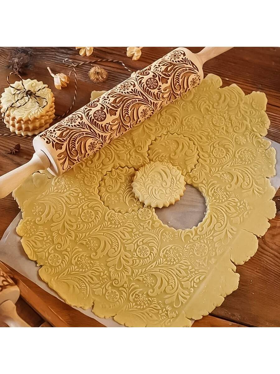 2025 Holz Weihnachts-bedruckter Nudelholz, geschnitzter geprägter Kuchenteigroller, Handwerk