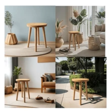 VingeGa 15.8-Inch Removable Wooden Vanity Stool, Bar Stool, Round Wooden Bench, Wooden Bathroom Vanity Bench, Indoor Plant Stand, Plant Stool, Suitable For Plant Stand, Kitchen, Bathroom, Bedroom, Living Room, Dining, Classroom - Multicolor - View 7