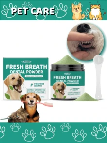 Polvo limpiador de dientes para perros - Protege la higiene bucal, limpia suavemente los dientes del perro, polvo dental para mascotas fresco y limpio - Multicolor - Ver 1