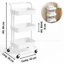 White Multipurpose Organizer Cart With Wheels For Manicure, Bathroom, Laundry, Books, Fruit Bowl - 白色 - 查看 2