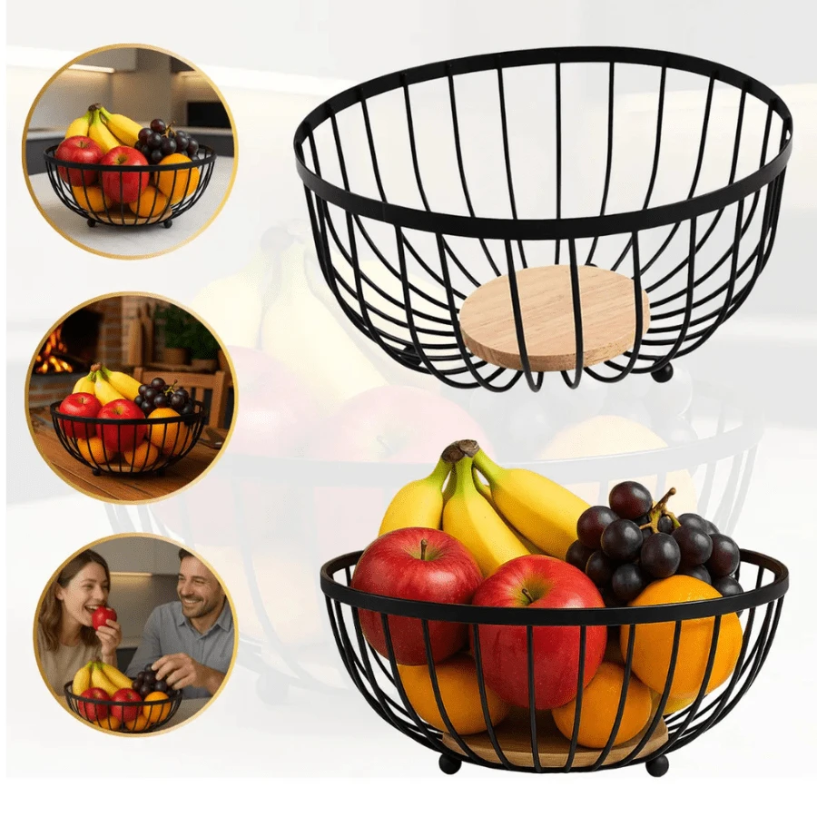 Fruit Bowl Kitchen Basket Fruit Organizer Black Metal Wire Centerpiece - màu đen - Xem 1