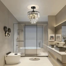 水晶金吊灯，轻盈奢华水晶吊灯，现代半吸顶式吊灯，E26灯泡底座，不含灯泡，适用于客厅、走廊、餐厅和卧室 - 20厘米/7.87英寸 - 查看 9