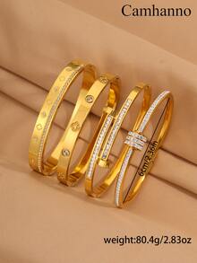 Camhanno 4pcs Luxurious And Elegant Stainless Steel Bracelet Series, With A Unique And Fashionable Style, Suitable For Daily Commuting, Dating, And Party Gatherings. Comes With A Beautiful Gift Box, It Is An Excellent Gift For Friends