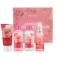 Women's And Girls' Bath Care Gift Set Japanese Sakura Fragrance 4-Piece Set Includes: Shower Gel, Body Lotion, Body Mist, Exfoliating Scrub Birthday & Christmas Gift Travel-Size Care Set - Đỏ - Xem 6
