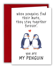 1 طقم بطاقة تهنئة رومانسية بشكل البطريق الحب - "أنت بطريقي" - مثالية للذكرى السنوية ، عيد الحب ، الخطوبة ، الزفاف ، عيد الميلاد - هدية مثالية للأزواج