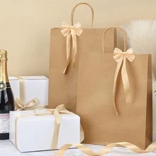 25pcs Kraft Paper Bag 6x3.25x8  8x4.25x10.5  Brown Paper Bag With Handle Gift Bag Retail Merchandise Bag Shopping Birthday Wedding Party Gift Bag - 12*10*4.72in - 查看 3
